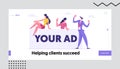 Business People Team Hold Empty Advertising Billboard for Ad. Man and Woman Characters with Blank Board Royalty Free Stock Photo