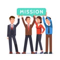 Business people team holding mission speech bubble Royalty Free Stock Photo