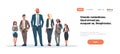 Business people team leader businessmen women standing together leadership concept male female cartoon character full