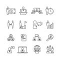 Business people team relationship, human management thin line vector icons set Royalty Free Stock Photo