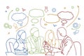Business People Team Sit At Desk Together Communication Discussion Or Brainstorming Meeting Doodle Background Royalty Free Stock Photo
