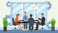 Business people teamwork brainstorming idea generation corporate office at desk vector illustration. Man woman colleague Royalty Free Stock Photo