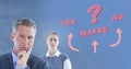 Business people thinking Yes Maybe No graphics with arrows Royalty Free Stock Photo