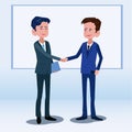 Business people Touch hands talk about stock market and investment Illustration vector On cartoons style Board background