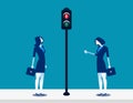 Business people is waiting for green color traffic light. Concept business vector illustration Royalty Free Stock Photo