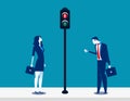 Business people is waiting for green color traffic light. Concept business vector illustration Royalty Free Stock Photo