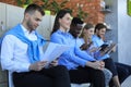 Business people waiting for job interview. Five candidates competing for one position. Royalty Free Stock Photo