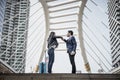 Business people walking down the stairs. On the way back from work Royalty Free Stock Photo