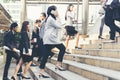 Business People Walking in the Modern City to Working in the Office. Crowded group of people businesswoman , female in big city Royalty Free Stock Photo
