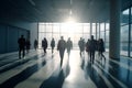 Business people walking in modern office building, crowd of corporate workers, generative AI Royalty Free Stock Photo