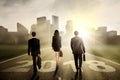 Business people walking toward a city Royalty Free Stock Photo