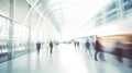 Business people walking trough airport passageway in blurred motion Royalty Free Stock Photo