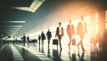 Business people walking trough airport passageway in blurred motion Royalty Free Stock Photo
