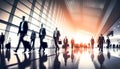 Business people walking trough airport passageway in blurred motion Royalty Free Stock Photo