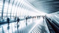 Business people walking trough airport passageway in blurred motion Royalty Free Stock Photo