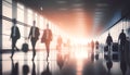 Business people walking trough airport passageway in blurred motion Royalty Free Stock Photo