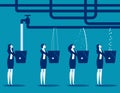Business people with water out of leaking pipes. Business team vector illustration