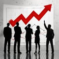 Business people who observe a big statistical arrow as success and teamwork. Generative AI