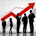 Business people who observe a big statistical arrow as success and teamwork. Generative AI