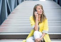 Business people - woman on smart phone. Business woman office worker talking on smartphone smiling happy. Royalty Free Stock Photo