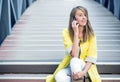 Business people - woman on smart phone. Business woman office worker talking on smartphone smiling happy Royalty Free Stock Photo