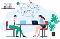 Business people work and connect with virtual global network, connected office managers