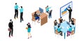 Business people work in office, set of isometric cartoon characters, vector illustration Royalty Free Stock Photo