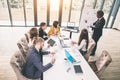 Business people working as a team at the office. Young African American Business Man leading a team and showing results Royalty Free Stock Photo