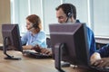 Business people working on computer at call center Royalty Free Stock Photo