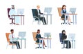 Business people working at computer. Isolated work agency persons, managers cartoon characters. Modern office man woman Royalty Free Stock Photo