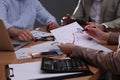 Business people working with documents at table in office, closeup. Investment analysis Royalty Free Stock Photo