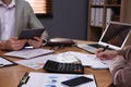 Business people working with documents at table in office, closeup. Investment analysis Royalty Free Stock Photo