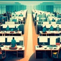 Business people working in modern office interior. Panoramic image. AI generated Royalty Free Stock Photo
