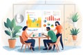 Business people working together in office. Flat vector illustration. Teamwork concept, A team of professionals discussing a new Royalty Free Stock Photo