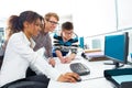 Business people young multi ethnic computer desk Royalty Free Stock Photo