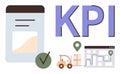 KPI Concept with Analytics Dashboard, Supply Chain Workflow, and Logistics Planning Elements Royalty Free Stock Photo