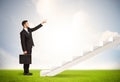 Business person climbing up on white staircase in nature Royalty Free Stock Photo