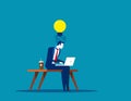 Business person connecting brain into ideas. Concept business vector illustration, Analysis, Lightbulb, Brainstorming