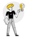 Business person have a bright idea about development or new startup, light bulb solution in a hands of innovative entrepreneur, Royalty Free Stock Photo