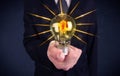 Business person holding an electric light bulb Royalty Free Stock Photo