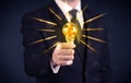 Business person holding an electric light bulb Royalty Free Stock Photo