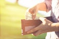 Business Person holding an empty wallet in the hands of an man no money. Poverty Bankruptcy in concept. Royalty Free Stock Photo