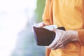 Business Person holding an wallet in the hands of an man no money Royalty Free Stock Photo