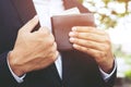 Business Person holding an wallet in the hands of an man no money Royalty Free Stock Photo