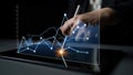 Business person analyzing financial data through digital screen with graphs and charts, using interactive technology for Royalty Free Stock Photo