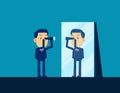 Business person looking telescope and reflecting in mirror. Concept business searching vector illustration, Flat kid business Royalty Free Stock Photo