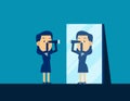 Business person looking telescope and reflecting in mirror. Concept business searching vector illustration, Flat kid business Royalty Free Stock Photo