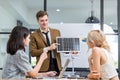 Business person meeting on solar cell panel technology. Business People Discussing Solar Power Environment Concept Royalty Free Stock Photo