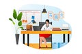 Business person office work table with computer, woman desk workplace design, vector illustration. Flat professional