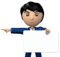 Business person pointing to the left side of the screen. He has a message board in his left hand. Royalty Free Stock Photo